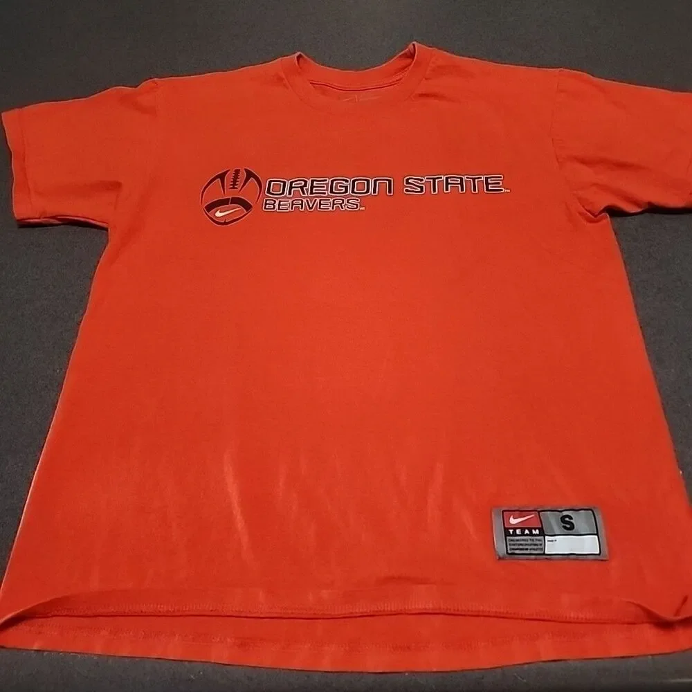 Nike Team Oregon State Beavers Orange T-Shirt S Cotton Blend Logo Graphic Design